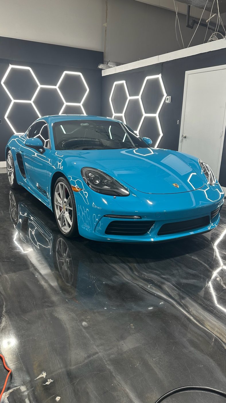 Porsche 718 Cayman GT4 - Miami Blue protected at Elite Premium Detailing