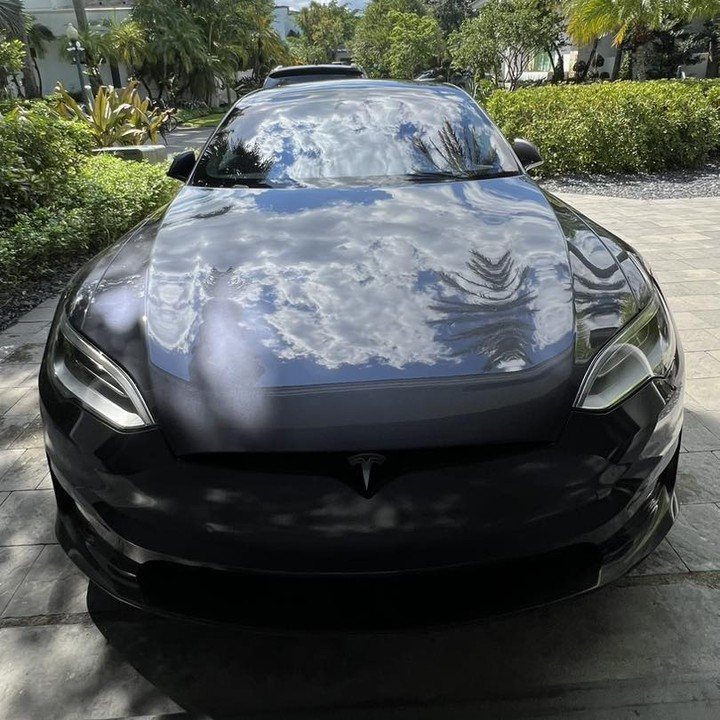 Tesla Model S, gray, rear