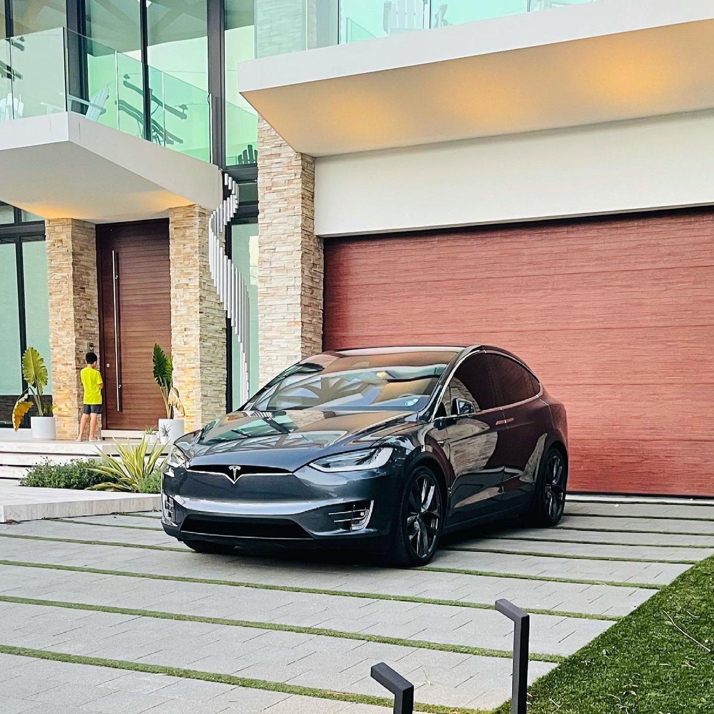 Tesla Model X, gray, side