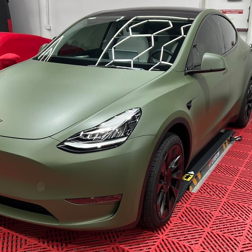 Tesla Model Y - Matte Military Green protected at Elite Premium Detailing