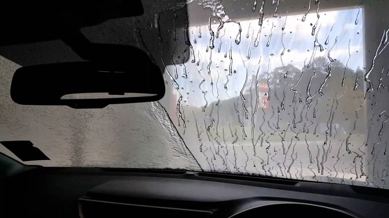 Ceramic Pro Glass — water beading before and after on a windshield