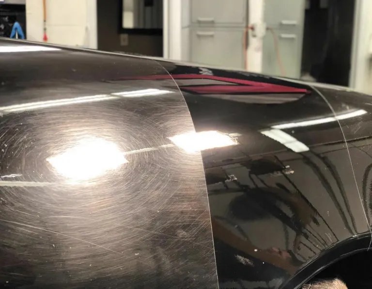 Paint correction 50/50 &mdash; heavy swirls removed to a mirror finish